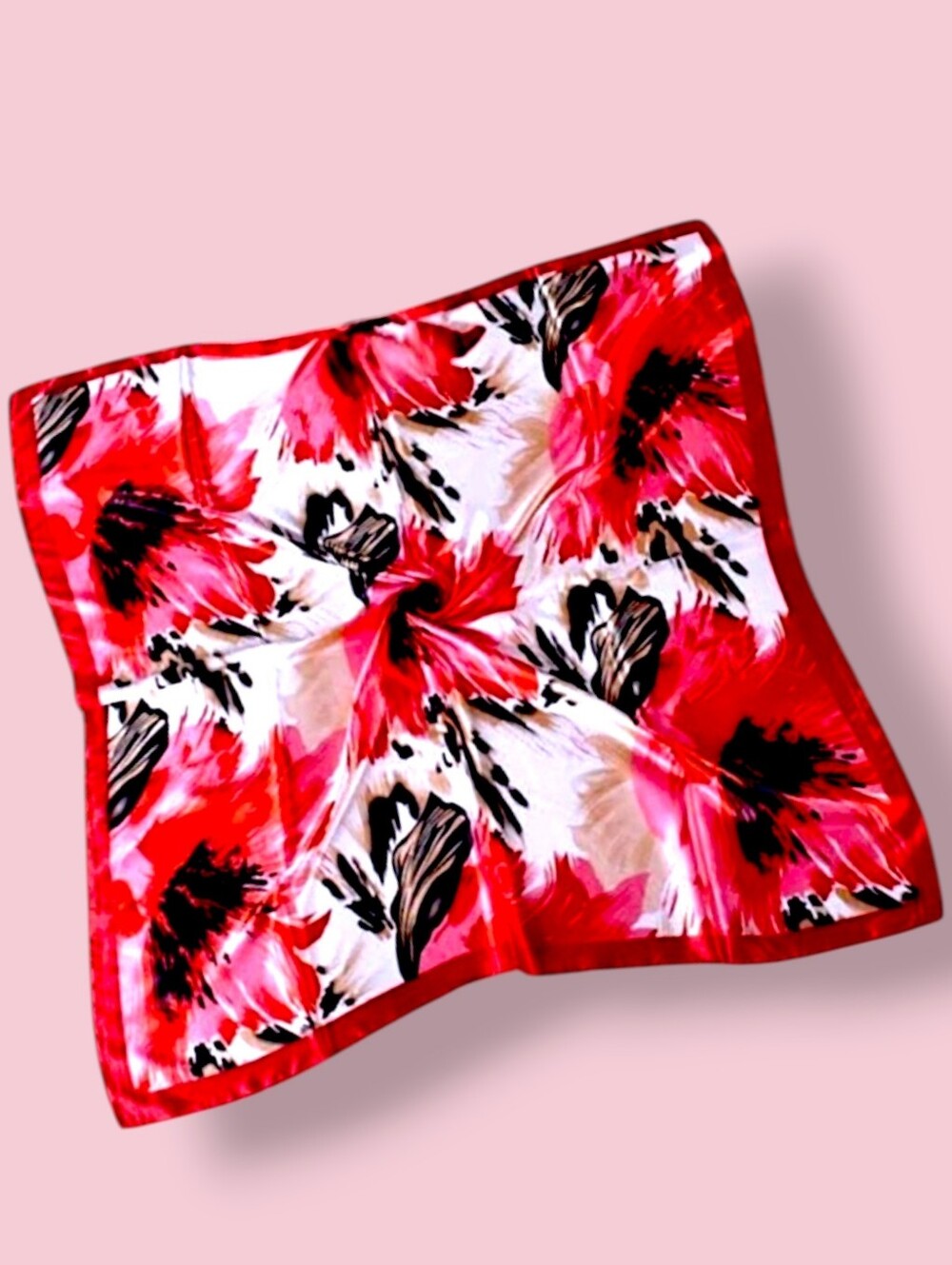 ❤️ NWOT Red Floral Sqare Scarf with Black Accents